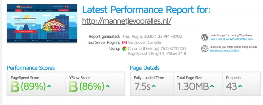 gtmetrix rapport MVA